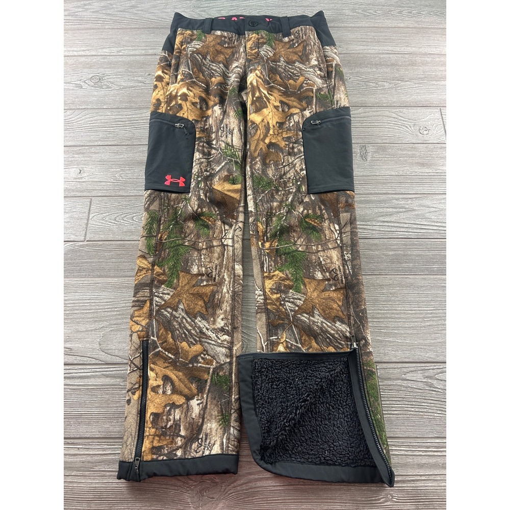 Under Armour Storm RealTree Camo Sherpa Fleece Hunting Pants Womens Small Pink